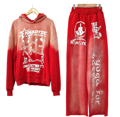 Acid Wash Hoodie and Sweatpants Set Manufacturers | Vintage Tracksuit Sweatsuit | Baggy Oversized Custom Sweat Stack Flare Pant Suit Men