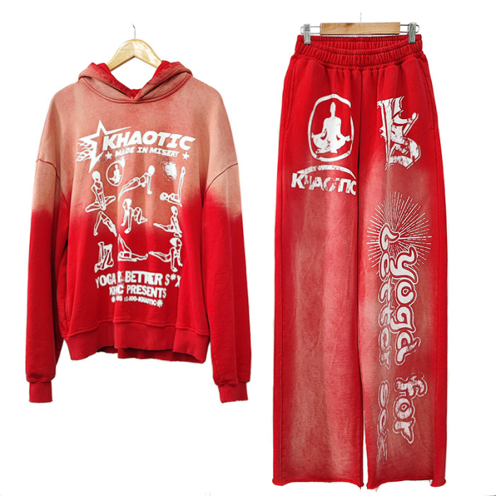 Acid wash hoodie and flared sweatpants tracksuit set