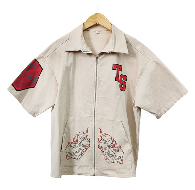 Custom Men's Shirt Manufacturers | Retro Logo Streetwear Screen Print Shirts Supplier | Short Sleeve Embroidered Noylon Shirts