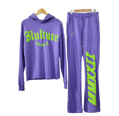 Custom Oversized Tracksuits Manufacturers | Puff Print Sweatsuits Stacked Hoodie and Jogger Set Supplier | Design Cyberpunk Long-sleeved Tracksuit