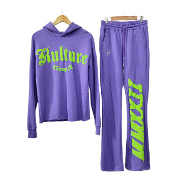 Custom Oversized Tracksuits Manufacturers | Puff Print Sweatsuits Stacked Hoodie and Jogger Set Supplier | Design Cyberpunk Long-sleeved Tracksuit