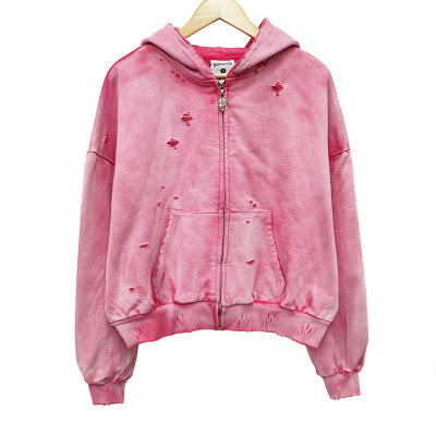Acid wash oversized full zip hoodie Y2K distressed