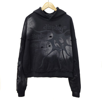 Distressed vintage French terry hoodie with DTG graphics