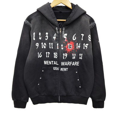Custom Vintage Sun Faded Hoodies Manufacturer | Rhinestone Boxy Cropped Distress Hoodies Man | Acid Wash Hoodie Men Screen Print