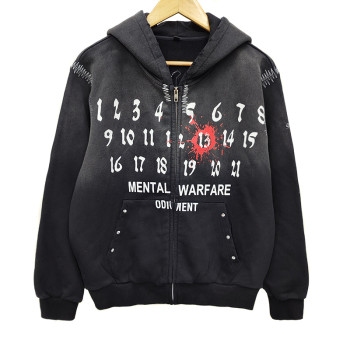 Custom Vintage Sun Faded Hoodies Manufacturer | Rhinestone Boxy Cropped Distress Hoodies Man | Acid Wash Hoodie Men Screen Print