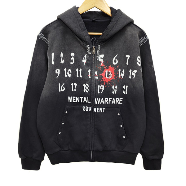 Custom Vintage Sun Faded Hoodies Manufacturer | Rhinestone Boxy Cropped Distress Hoodies Man | Acid Wash Hoodie Men Screen Print