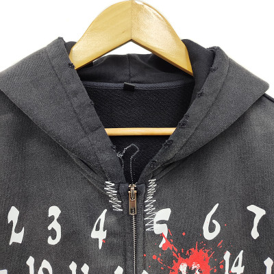 Custom Vintage Sun Faded Hoodies Manufacturer | Rhinestone Boxy Cropped Distress Hoodies Man | Acid Wash Hoodie Men Screen Print