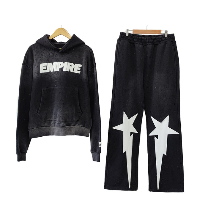 Vintage wash oversized hoodie and stacked jogger set