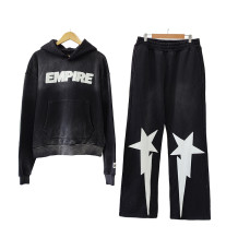 Custom Streetwear Vintage Wash Tracksuits Manufacturers | Embroidery Men's Oversized Sweatsuits Stacked Hoodie and Jogger Set OEM Clothing Factory
