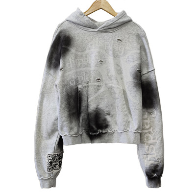 Custom Vintage Embroidery Patch Hoodies Manufacturers | Oversided Cropped Raw Hem Hoodie Supplier | Men's Boxy Retro Hight Street Top Factory