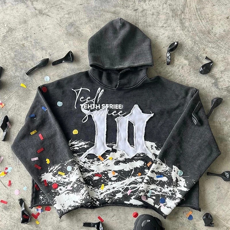 Boxy sunfaded wash cropped hoodie with embroidery patch — oversized hoodie manufacturing by GROOVECOLOR