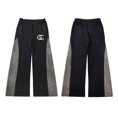 Oversized Sweatpants Manufacturer | Custom Baggy Colorblock Sport Pant | Wholesale Wash Embroidered Pant With Beading Wide Leg Mopping Pant Supplier