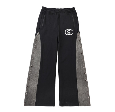 Oversized Sweatpants Manufacturer | Custom Baggy Colorblock Sport Pant | Wholesale Wash Embroidered Pant With Beading Wide Leg Mopping Pant Supplier
