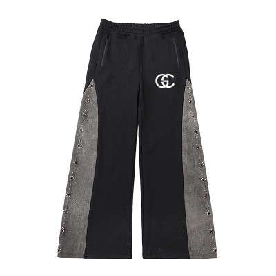 Oversized Sweatpants Manufacturer | Custom Baggy Colorblock Sport Pant | Wholesale Wash Embroidered Pant With Beading Wide Leg Mopping Pant Supplier