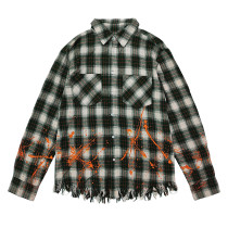 Best Clothing Manufacturers | Custom Wash Streetwear Vintage Casual Shirts | Baggy Oversized Fringe Long Sleeves  Plaid Shirts Supplier