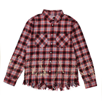 Best Clothing Manufacturers | Custom Wash Streetwear Vintage Casual Shirts | Baggy Oversized Fringe Long Sleeves  Plaid Shirts Supplier