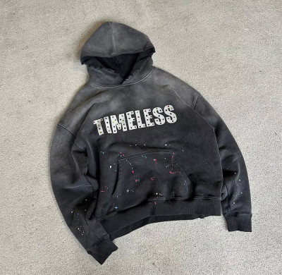 Custom Made Vintage Hoodies Manufacturer | Premium French Terry Acid Washed Rhinestone Oversized Hoodie For Men