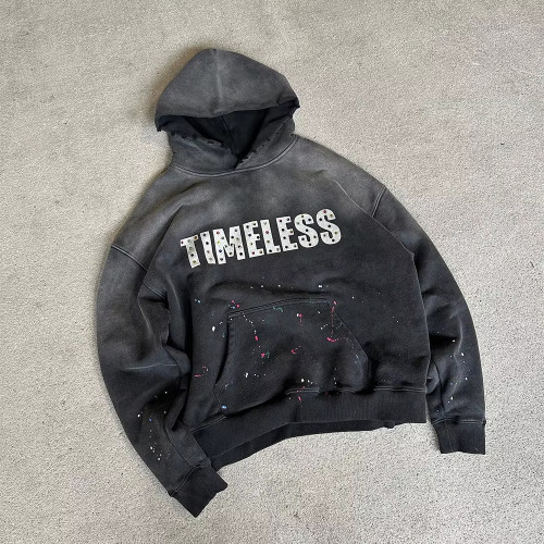 Custom Made Vintage Hoodies Manufacturer | Premium French Terry Acid Washed Rhinestone Oversized Hoodie For Men