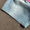 Rhinestone Shorts Manufacturer | Plus Size Denim Short With Tassel Embroidered Patch | Custom Streetwear Clothing Supplier