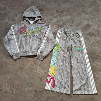 Y2K Tracksuit Manufacturer | Custom Rhinestone Hoodie & Flared Sweatpants for Streetwear Brands