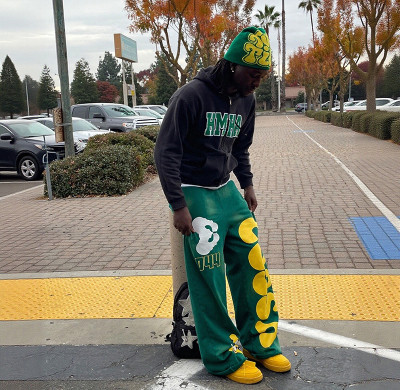 Tracksuit Manufacturers | Patchwork Hoodie and Screen Printing Sweatpants Set Men's Sweatsuit Factory