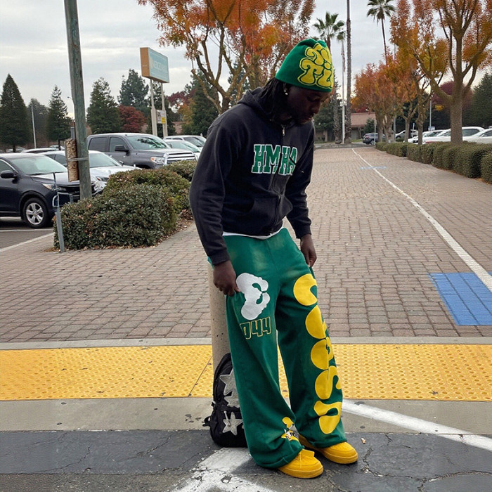 Patchwork hoodie and sweatpants tracksuit with screen print
