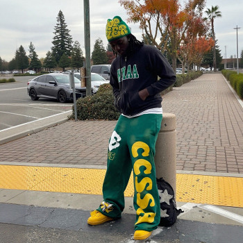 Tracksuit Manufacturers | Patchwork Hoodie and Screen Printing Sweatpants Set Men's Sweatsuit Factory