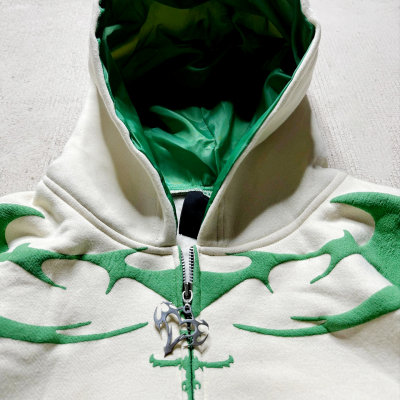 Custom puff print zip-up oversized hoodie with color blocking