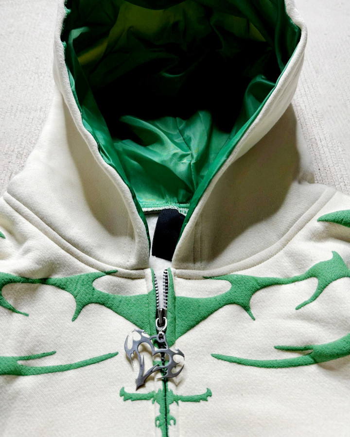 Custom puff print zip-up oversized hoodie with color blocking — puff print hoodie manufacturer GROOVECOLOR