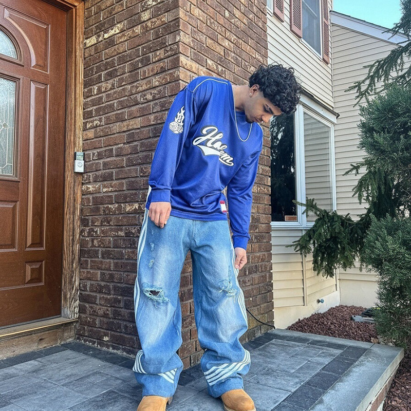 Streetwear long sleeve jersey with graphic sleeve print, premium polyester fabric, OEM t shirt manufacturer China, suitable for Europe and US market