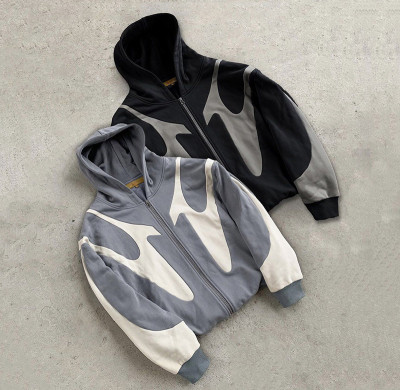 Custom Oversized Patchwork Zip Up Hoodie For Men | Best Chinese OEM Hoodie Manufacturer