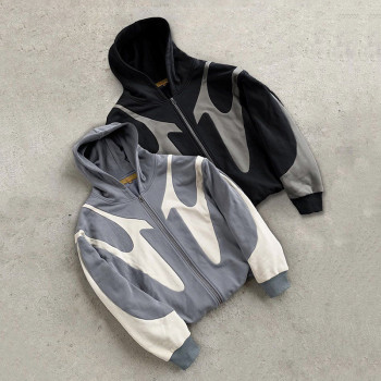 Custom Oversized Patchwork Zip Up Hoodie For Men | Best Chinese OEM Hoodie Manufacturer