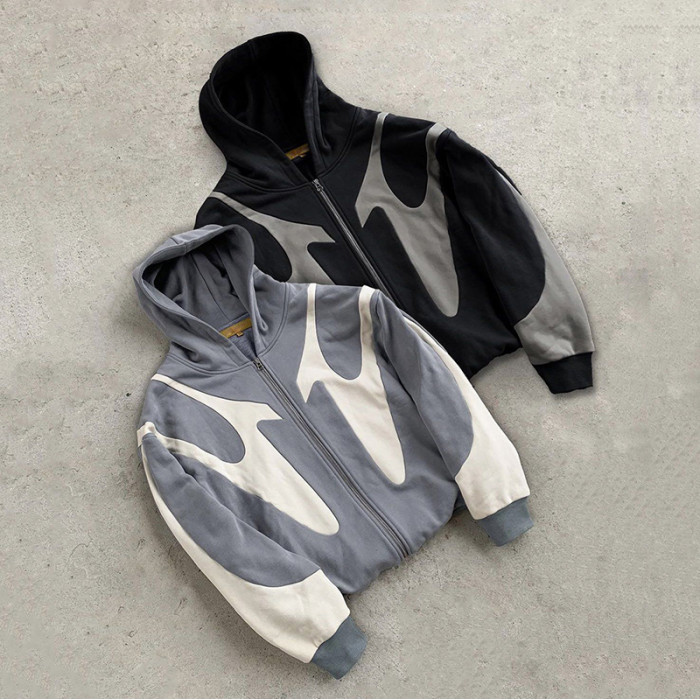 Custom Oversized Patchwork Zip Up Hoodie For Men | Best Chinese OEM Hoodie Manufacturer