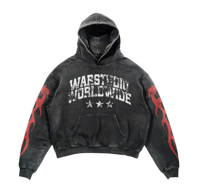 Custom Distressed Graphic Hoodie | Mens Heavyweight OEM Vintage Hoodie Supplier For Streetwear Brands