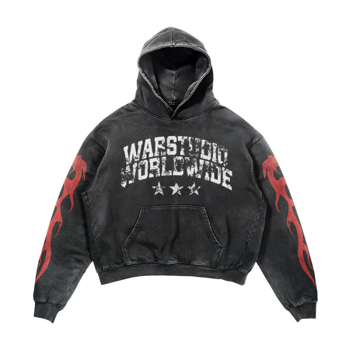 Custom Distressed Graphic Hoodie | Mens Heavyweight OEM Vintage Hoodie Supplier For Streetwear Brands
