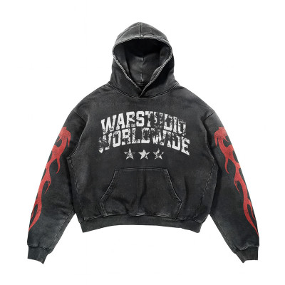 Custom Distressed Graphic Hoodie | Mens Heavyweight OEM Vintage Hoodie Supplier For Streetwear Brands