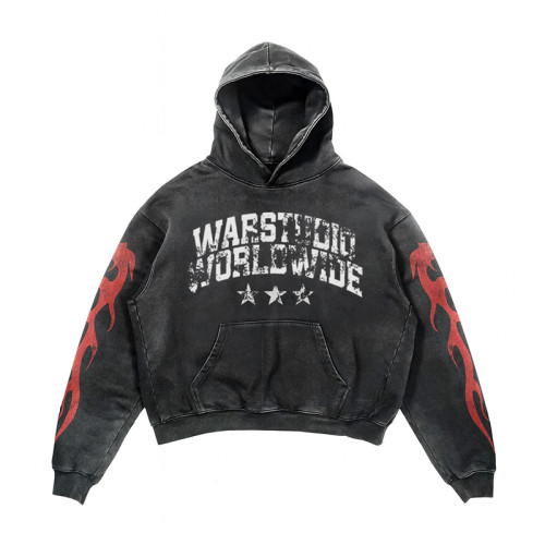 Custom Distressed Graphic Hoodie | Mens Heavyweight OEM Vintage Hoodie Supplier For Streetwear Brands