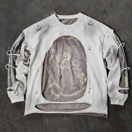 Sweatshirt Manufacturer | Custom Double Layer Distressed Acid Wash Sweatshirt Clothing Supplier