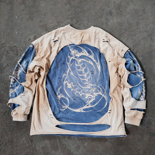 Sweatshirt Manufacturer | Custom Double Layer Distressed Acid Wash Sweatshirt Clothing Supplier