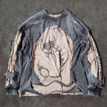 Sweatshirt Manufacturer | Custom Double Layer Distressed Acid Wash Sweatshirt Clothing Supplier