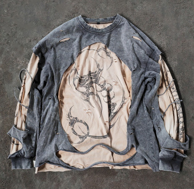 Sweatshirt Manufacturer | Custom Double Layer Distressed Acid Wash Sweatshirt Clothing Supplier