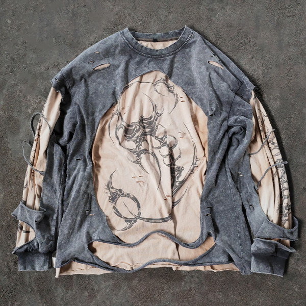 Sweatshirt Manufacturer | Custom Double Layer Distressed Acid Wash Sweatshirt Clothing Supplier