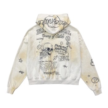 Custom Hoodie Manufacturers | Varsity Letter Graffiti Pullover with Tattoo Fonts | Zip Up Hoodie Factory