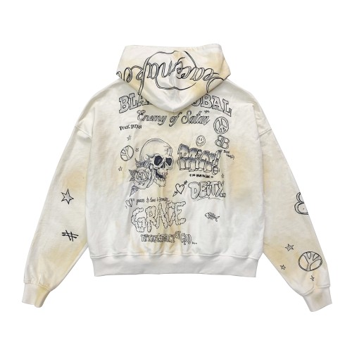 Custom Hoodie Manufacturers | Varsity Letter Graffiti Pullover with Tattoo Fonts | Zip Up Hoodie Factory