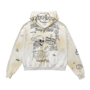 Custom Hoodie Manufacturers | Varsity Letter Graffiti Pullover with Tattoo Fonts | Zip Up Hoodie Factory