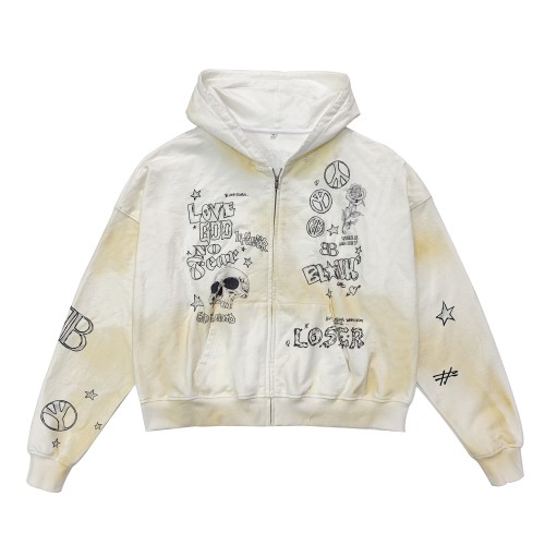 Custom Hoodie Manufacturers | Varsity Letter Graffiti Pullover with Tattoo Fonts | Zip Up Hoodie Factory