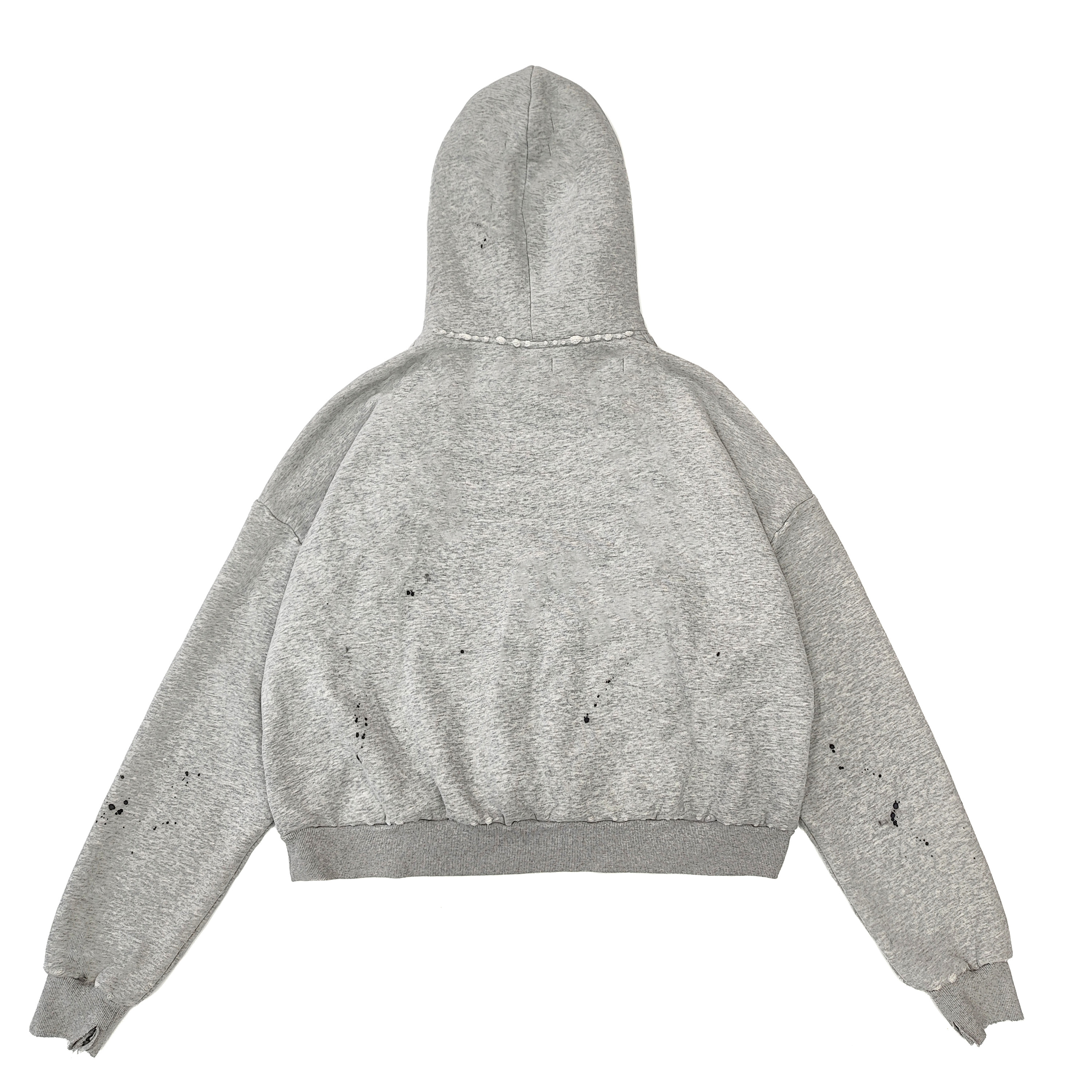 Flat lay of Groovecolor cropped oversized hoodie with bold logo print, custom french terry hoodie specialist in China