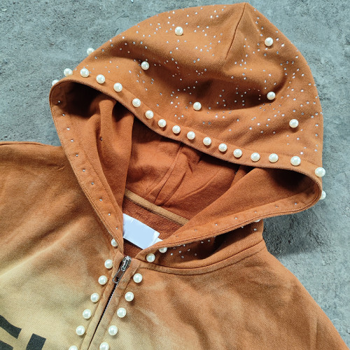 Y2K Streetwear Pearl Zip Hoodie | Custom Vintage Acid Wash Hoodie Factory in China | Design for Streetwear Brands