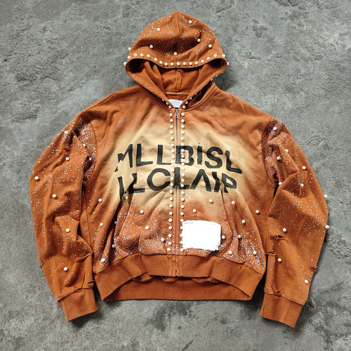 Y2K Streetwear Pearl Zip Hoodie | Custom Vintage Acid Wash Hoodie Factory in China | Design for Streetwear Brands