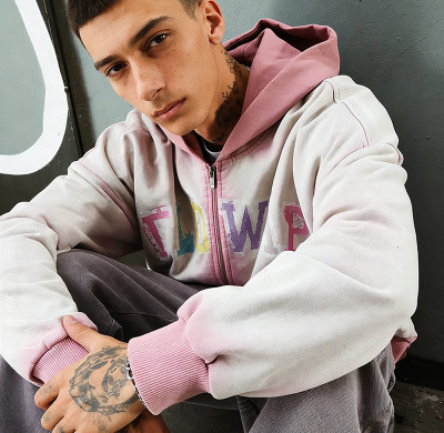 Custom Acid Wash Hoodie Manufacturer | Men's Pastel Y2K Letter Zip-Up Hoodies Supplier | Produced by GrooveColor
